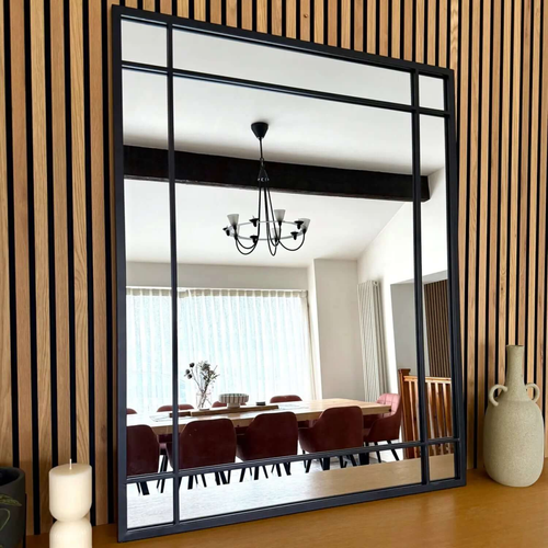 Aimi Black Metal Rectangle Window Mirror - Modern Elegance for Every Space