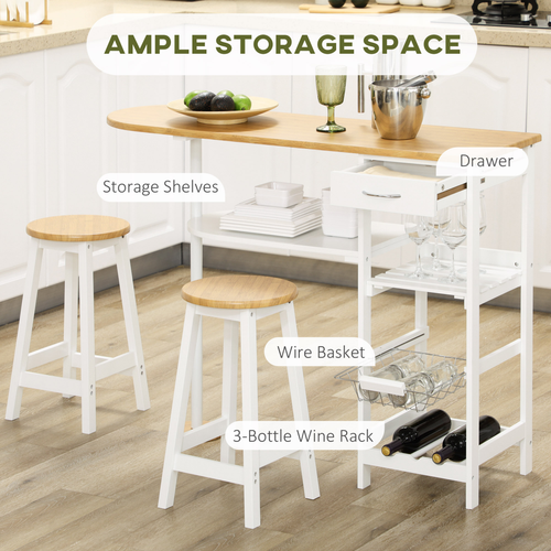 Elegant 3-Piece Breakfast Bar Set with Stools & Wine Rack - Natural White