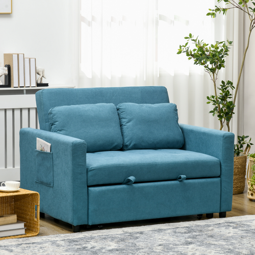2-in-1 Sofa Bed: Stylish Comfort with Cushions & Pockets - Blue
