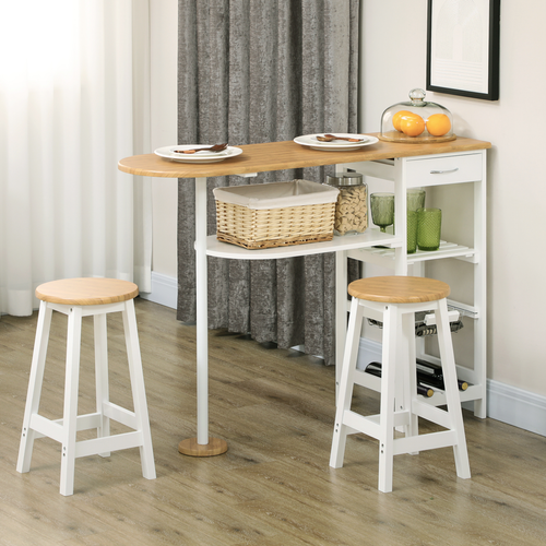 Elegant 3-Piece Breakfast Bar Set with Stools & Wine Rack - Natural White