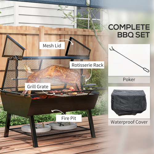3-in-1 BBQ Rotisserie: Grill, Roaster & Fire Pit
