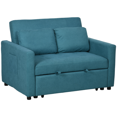 2-in-1 Sofa Bed: Stylish Comfort with Cushions & Pockets - Blue