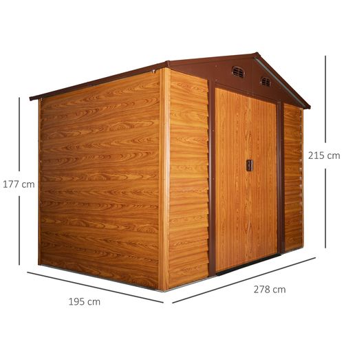 9.1x6.4ft Metal Garden Shed House Tool Storage & Foundation & Ventilation Brown