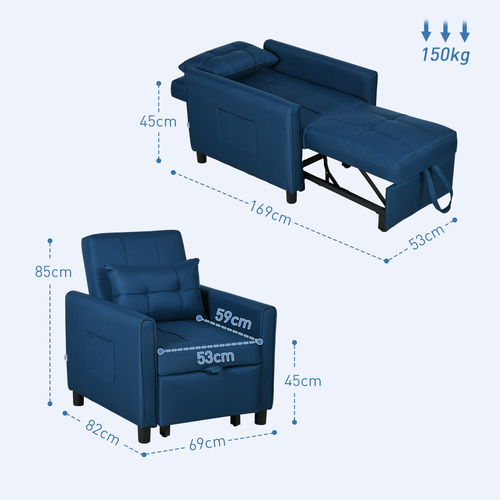 Transforming Sleeper Chair Bed: Comfort Meets Convenience in Blue