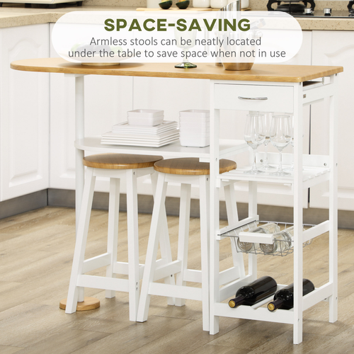 Elegant 3-Piece Breakfast Bar Set with Stools & Wine Rack - Natural White