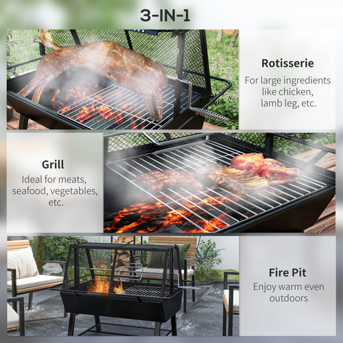 3-in-1 BBQ Rotisserie: Grill, Roaster & Fire Pit