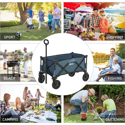 Pull Along Cart Folding Cargo Wagon Trailer Trolley For Beach Garden w/ Handle