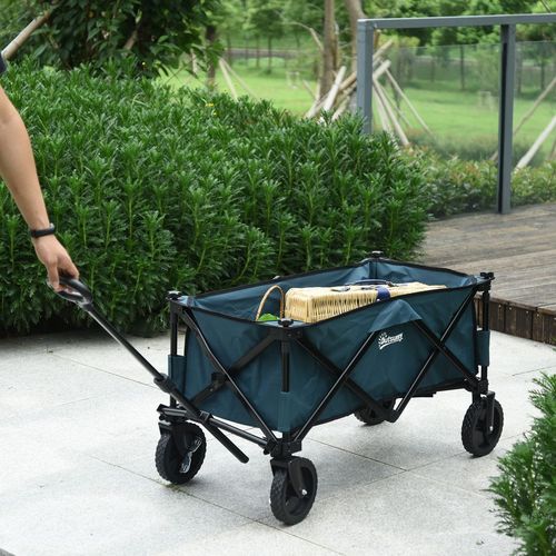 Pull Along Cart Folding Cargo Wagon Trailer Trolley For Beach Garden w/ Handle