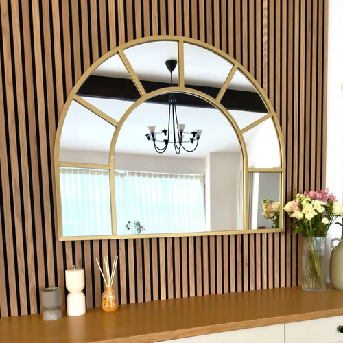 Mio Luxe Gold Arched Window Mirror - Elegant 95cm x 120cm Focal Point