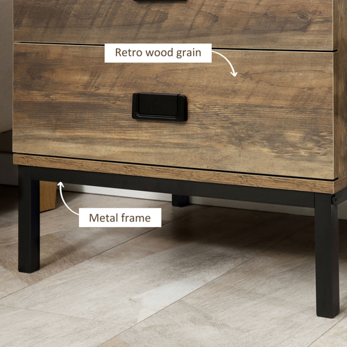 Chic Industrial-Style Metal Frame Bedside Table with Storage Drawers