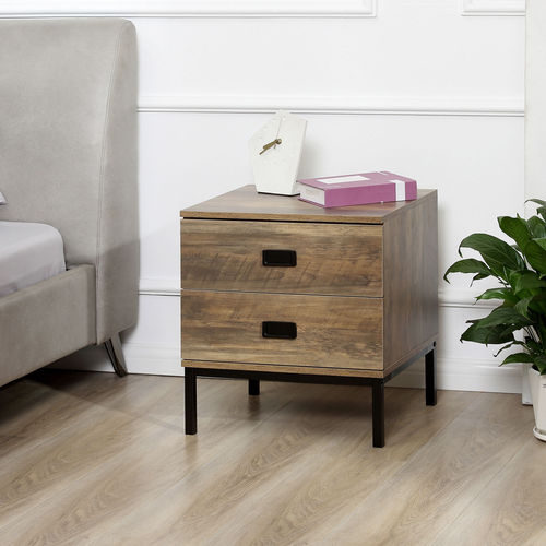 Chic Industrial-Style Metal Frame Bedside Table with Storage Drawers