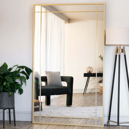 Aimi Gold Metal Leaner Window Mirror - Chic Full-Length Elegance (180x105cm)