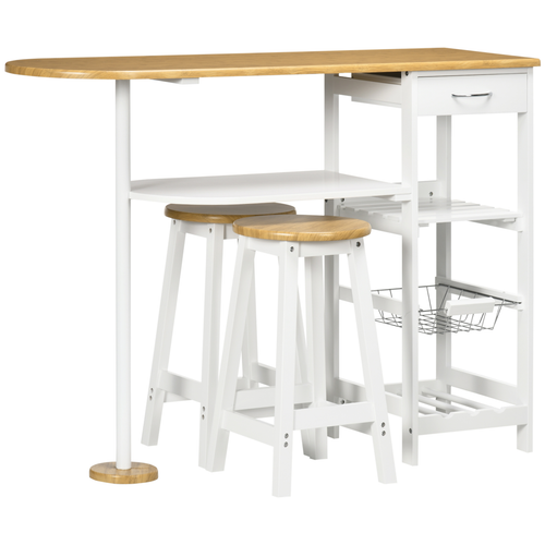 Elegant 3-Piece Breakfast Bar Set with Stools & Wine Rack - Natural White