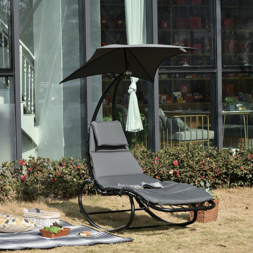 Patio Rocking Chaise Lounge with Canopy & Comfort Cushion