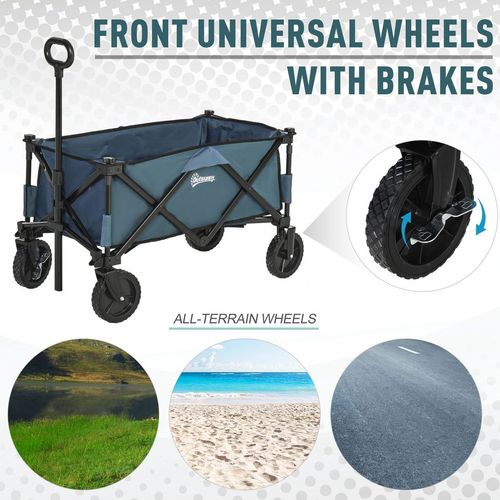 Pull Along Cart Folding Cargo Wagon Trailer Trolley For Beach Garden w/ Handle