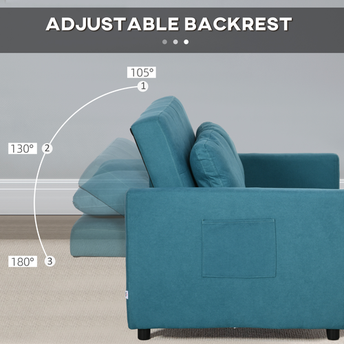 2-in-1 Sofa Bed: Stylish Comfort with Cushions & Pockets - Blue