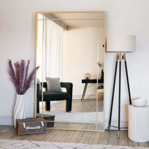 Aimi Gold Metal Leaner Window Mirror - Chic Full-Length Elegance (180x105cm)